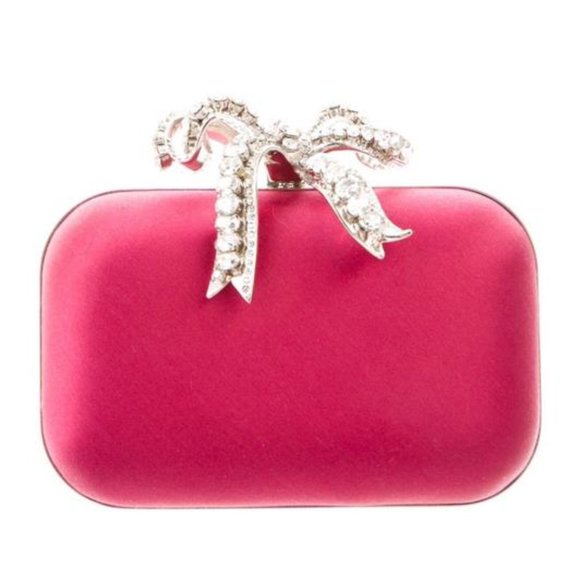 Jimmy Choo Box Cloud Clutch Bag Crystal Bow Pink Velvet - Picture 1 of 12